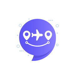 Flight route vector icon with an airplane
