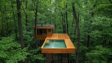 Treetop pool, forest retreat, tranquil escape