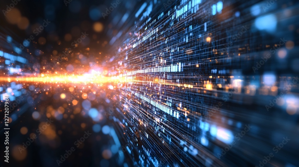 Aufkleber Dynamic abstract background with glowing lights and lines representing technological connectivity and data flow : Generative AI