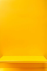 Bright yellow interior space with empty shelf, ideal for showcasing products or decor