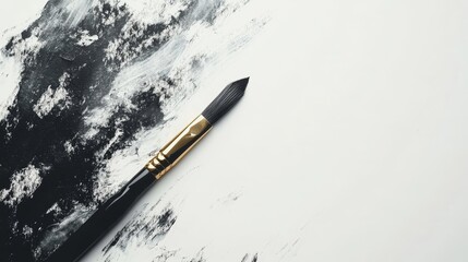 Artistic Brush on Monochrome Background Top View with Space for Design
