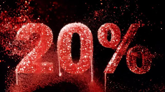 Fiery red 20% discount sign, dynamic 3D animation