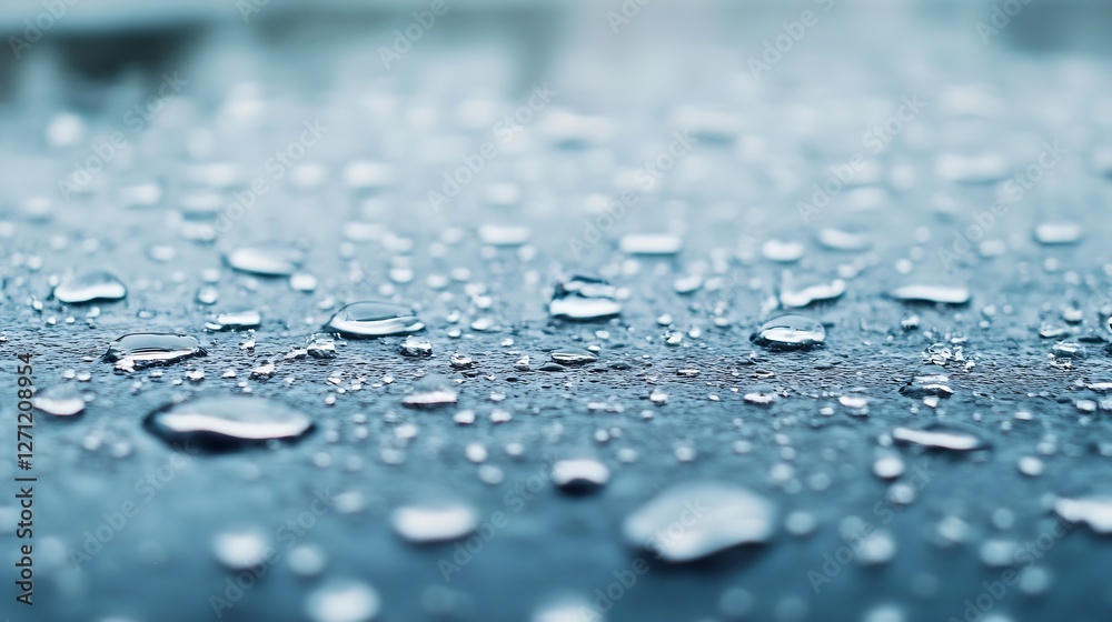 Fototapete close up of droplets on a glossy surface highlighting textures and reflections in nature : generativ
