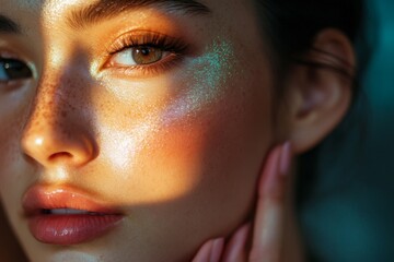 Naklejka premium Radiant Beauty: Close-up Makeup Portrait