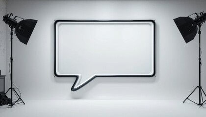 Naklejka premium Studio Shot of a Large White Speech Bubble with Black Outline and Professional Lighting