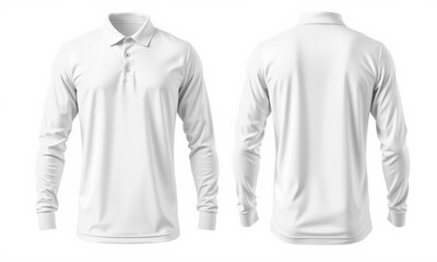 plain white long sleeve polo shirt mockup showcasing front and back views, perfect for design presentations and apparel branding