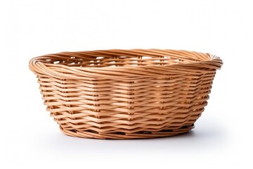 White background showcases isolated empty basket made of wicker