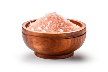White background showcases wooden bowl with salt