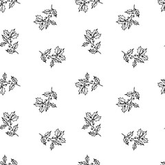 Line art of ilex branches with berries. Seamless pattern of Holly leaves. Botanical Winterberry graphic print. Hand painted outline illustration for fabric, textile, wallpaper.