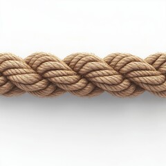 A highly detailed ultra-realistic 3D rendering of a thick twisted natural fiber rope warm brown color visible fibers rough texture soft lighting pure white background sharp details.