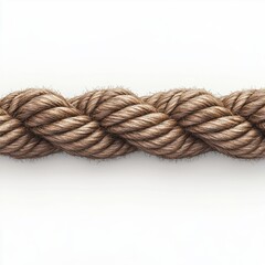 A highly detailed ultra-realistic 3D rendering of a thick twisted natural fiber rope warm brown color visible fibers rough texture soft lighting pure white background sharp details.