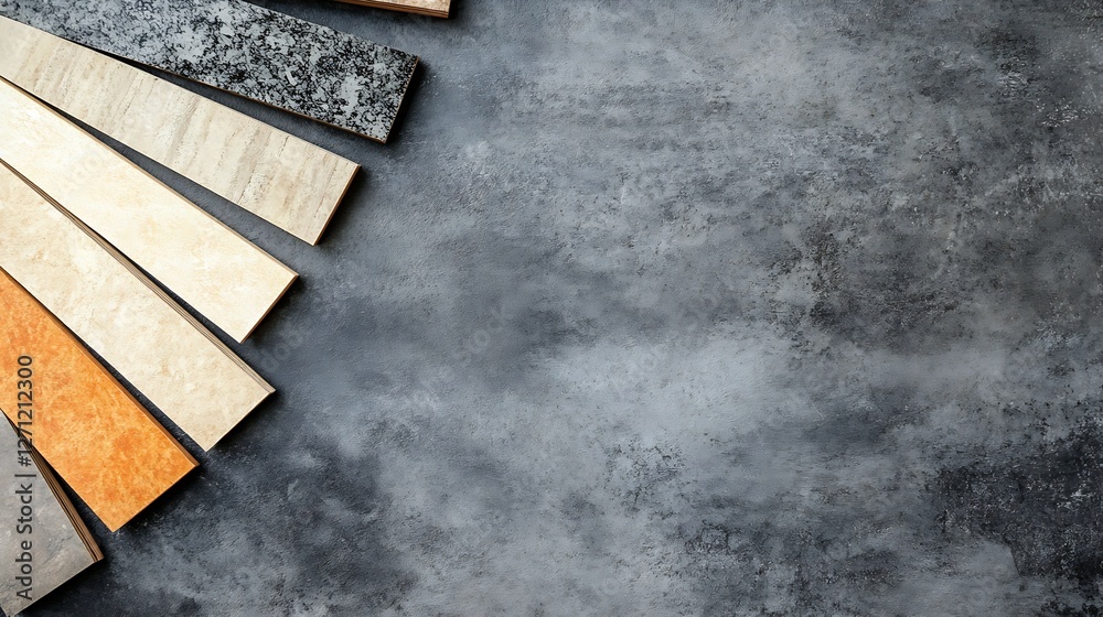 Aufkleber a collection of stylish tiles arranged on a dark background for interior design : generative ai