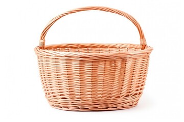 White isolated wicker basket with handles
