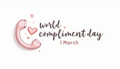 Fototapeta premium phone icon with red hearts and the inscription World Compliments Day, March 1, on a white background