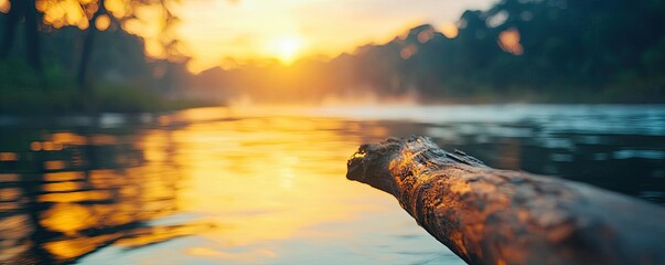 Acid rain climate change idea. A tranquil river scene at sunset showcasing nature's beauty and serenity.