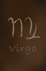 Hand drawn virgo zodiac illustration. mocha mousse background. Simple line virgo zodiac icon. virgo zodiac vector symbol. Hand drawing virgo sign. eps 10. brown banner