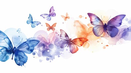 Butterfly illustration set with blue, purple, and orange tones, detailed wings on a clean white background