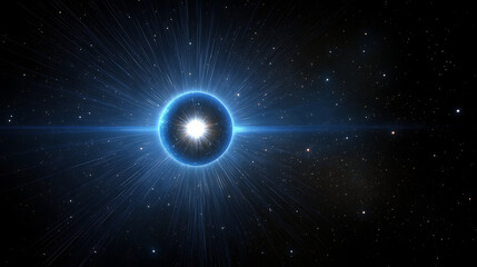Obraz premium Ethereal Blue Sphere Amidst Stars in Vast Expanse of Space and Light Beams Radiating Outward