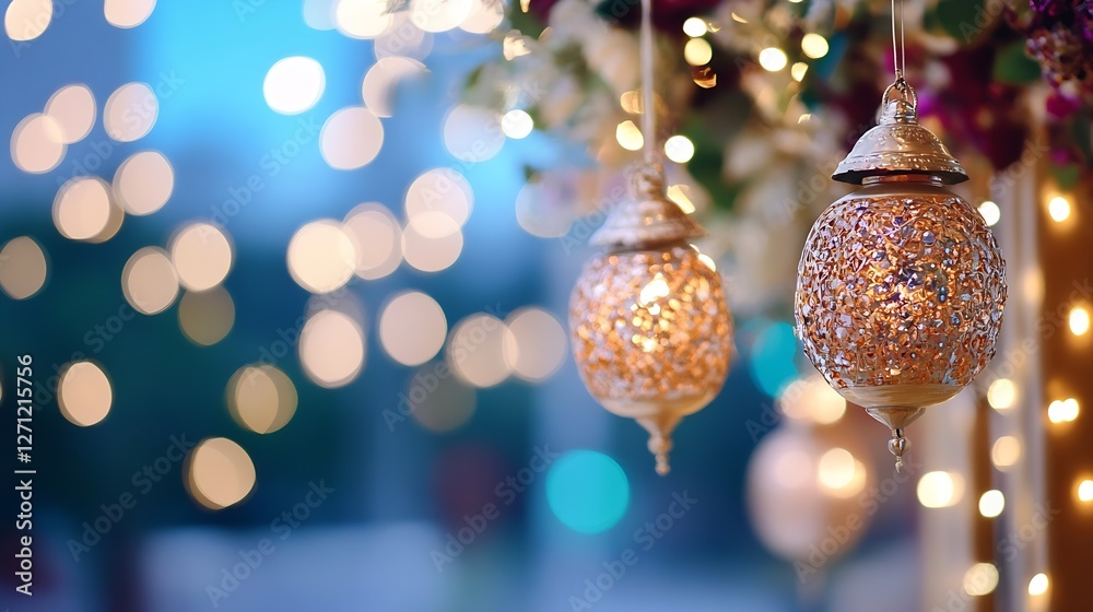 Aufkleber Exquisite ornate lanterns glowing with colorful lights creating a magical atmosphere for evening events : Generative AI