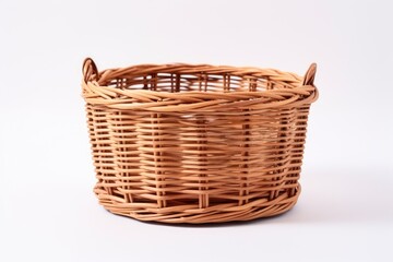 Wooden rods woven into a white insulated wicker basket