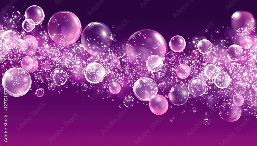Poster purple bubbles float and sparkle: an enchanting visual display of shimmering spheres