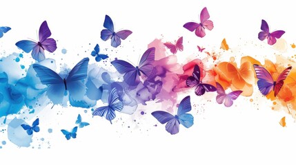 Fototapeta premium Butterfly illustration set with blue, purple, and orange tones, detailed wings on a clean white background