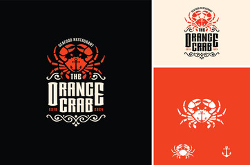An Artistic Orange Crab Claw Anchor with Ornamental Lettering for Seafood Label or Restaurant Logo Design