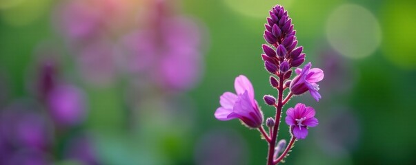 Obraz premium Delicate purple flowers on gypsywort plant stem, garden, flora