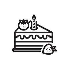 Outline fruit cake slice icon,Vector  thin line illustration on white background.