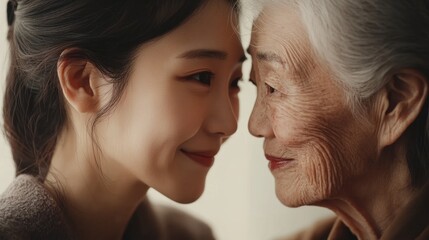 Young woman and her elderly mother take care of their skin and look great,Two generations,Beautiful middle aged mother and her adult daughter,skincare and Aging concept,Comparison of young and old.
