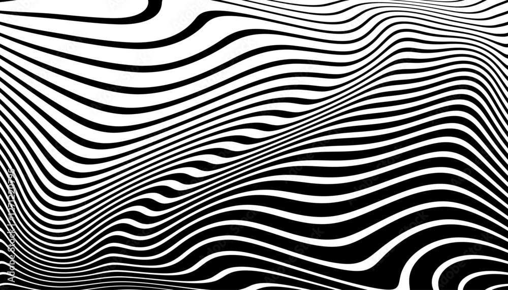 Wall mural bbb_1600.epwavy lines op art pattern with 3d illusion effect. black and white texture. abstract half