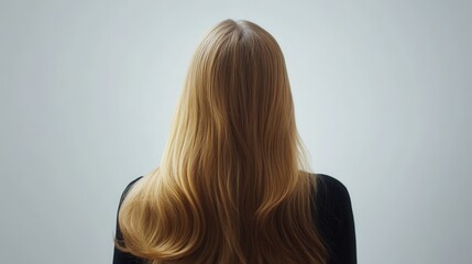 Naklejka premium Beautiful model girl with blond hair strand,silky healthy chestnut wavy hair strand,hair wavy ribbon, with smooth,Keratin straightening,Treatment,straight long hair,procedures,Smooth hairstyle.