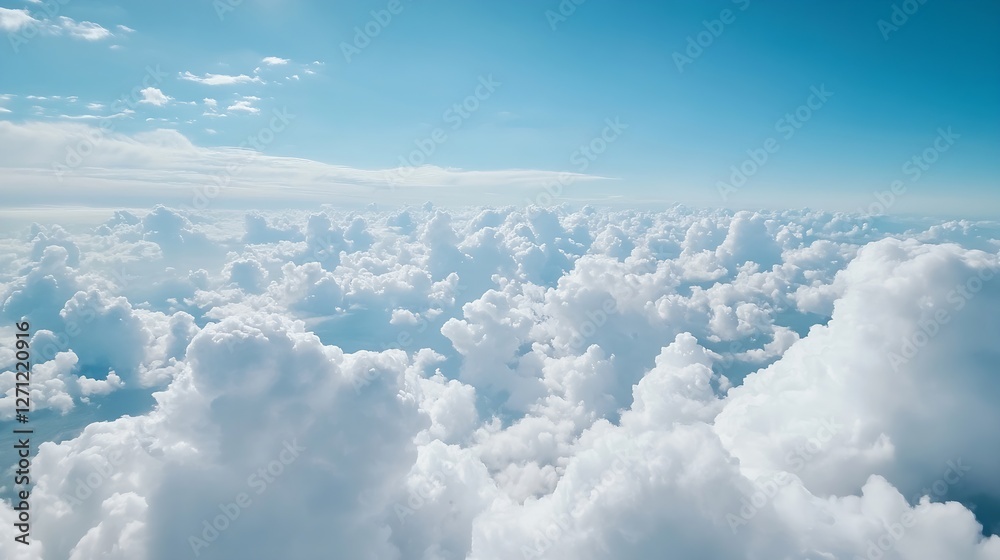 Aufkleber Vast blue sky with fluffy white clouds creating a serene and tranquil aerial view : Generative AI
