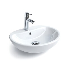 Fototapeta premium A white porcelain sink, isolated on a white background. 