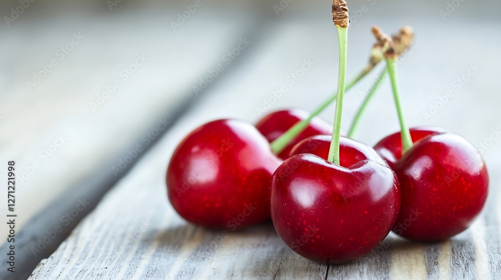 Aufkleber ripe cherries arranged on a rustic wooden table creating a vibrant still life : generative ai