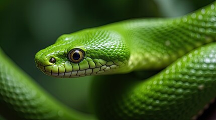 close up of a green snake