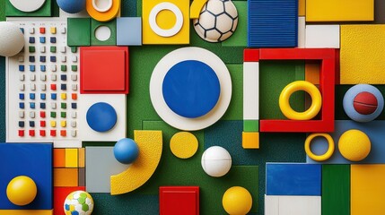 Vibrant Geometric Composition: A Playful Exploration of Shapes and Colors