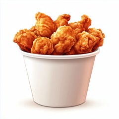 A realistic illustration of a bucket filled with crispy, golden fried chicken on a clean white background.