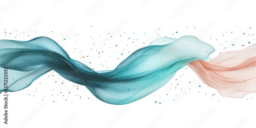 Canvas Prints abstract flowing wave of jade and cerulean fabric with sparkling glitter, digital art