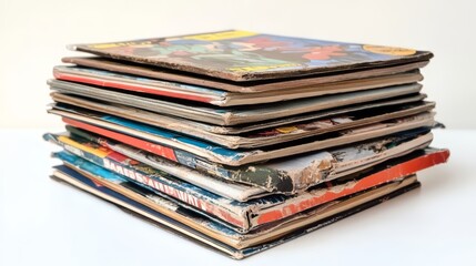Stack of Vintage Comic Books from Different Decades with Vibrant Colors