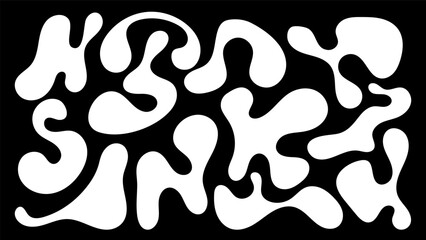 Irregular organic shapes in a playful arrangement on a black background