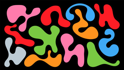 Organic shapes in vibrant colors creating an abstract composition on a dark background