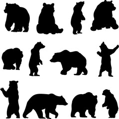 bears in different poses set black silhouette vector