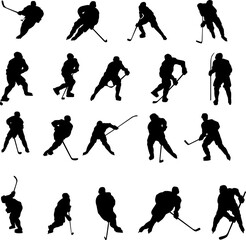 Obraz premium hockey players in different poses set black silhouette vector