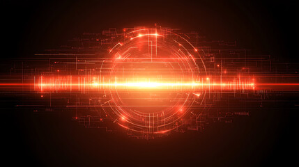 Obraz premium Futuristic Circuit Board Energy Burst with Circular Technology and Vibrant Reddish Orange Hues
