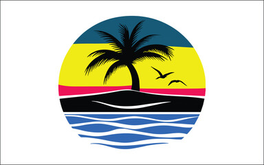 Fototapeta premium Colorful vintage sunset collection with palm trees in vibrant gradient colors 70s 80s Retro sunset set 