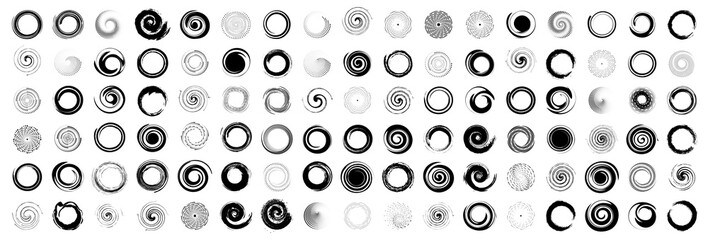 Black funnel collection. Set of circle swirl. Circle black funnel collection. Black funnel vortex design