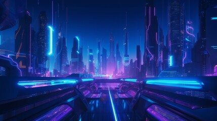 Neon Cityscape with Futuristic Skyscrapers and Vibrant Lights