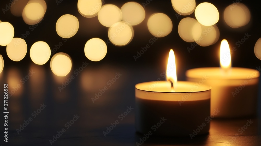 Fototapete Serene glowing candles with a soft bokeh background creating a tranquil and peaceful ambiance for relaxation and meditation : Generative AI
