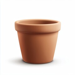 A realistic terracotta clay flower pot with a smooth surface, tapered shape, and rolled rim, isolated on a clean white background with perfect lighting.